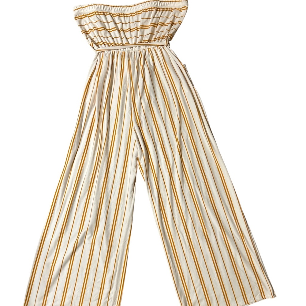 New Womens Yellow and White Stiped Jumpsuit - Mia Rose Size 3x